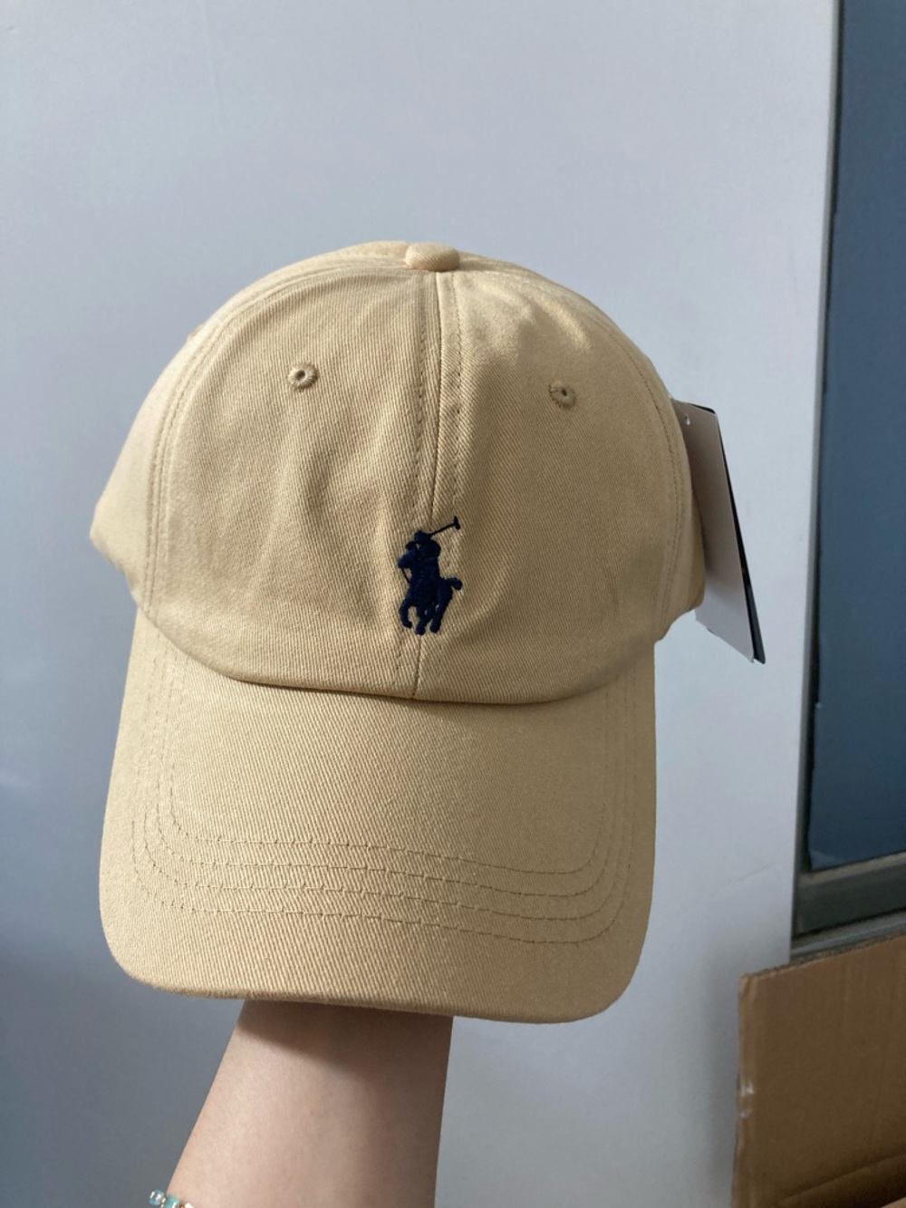 Authentic Polo by Ralph Lauren Beige Baseball Cap with Navy Pony